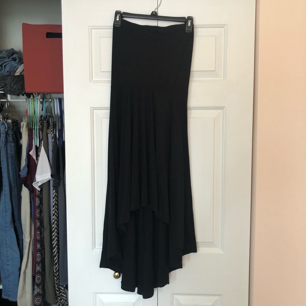 Black elastic high-low dress